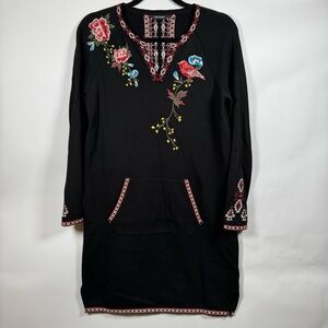 Driftwood Embroidered Tunic Top – Bird & Floral Design – 100% Cotton – Size S